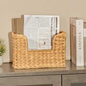 Panier mural en jacinthe d'eau tressé à la main, écologique et durable, avec poignée, pour organiser les magazines, les livres et le courrier, idéal pour la maison et le bureau - Product Image 4