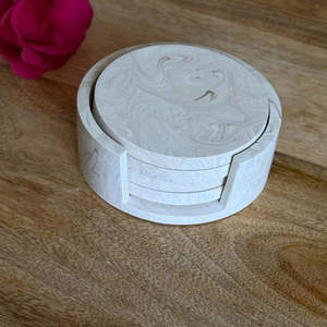 Popular Dolomite Beige Effect <b>Marble</b> <b>Coasters</b> Set of 4 Handmade Big Slab Natural Stone Drink <b>Coasters</b> with Holder - Product Image 2