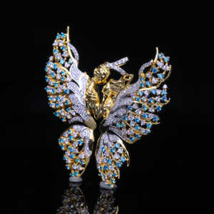 Colgante de Plata de Ley con Baño de Rodio, Diseño de Mariposa y Ángel con Diamantes de Corte Redondo, Estilo Hip Hop, Lujoso, para Compromiso o Boda - Product Image 3