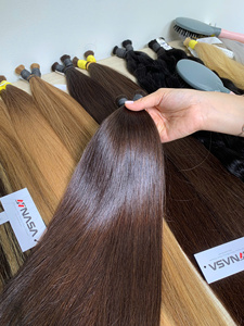 Extensions de cheveux humains Remy vietnamiens, trame plate, lisses, blond clair, pointes pleines, double trame machine, longueur 65 cm - Product Image 5