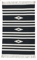 Tapis de couloir rectangulaire en coton tissé à la main, motif floral moderne, 950 g/m², lavable en machine, réversible, noir, pour la maison et les voyages