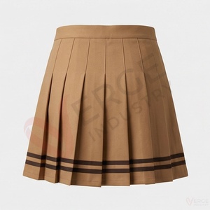 Women's Brown Pleated Mini <b>Skirt</b> High <b>Waist</b> <b>Elastic</b> A Line Preppy Style Tennis Golf Skort - Product Image 2