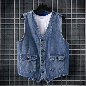 Chaleco vaquero azul para hombre, corte moderno, estilo urbano, 100% algodón, chaleco de moda para motociclistas y viajeros. - Product Image 5