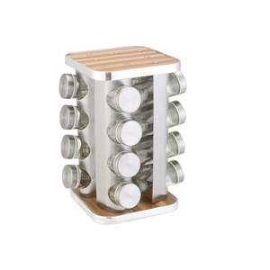 16 Pcs Wooden Spice <b>Rack</b> with Masala Jars Turnable Condiment Stand Spice Container for <b>Kitchen</b> <b>Storage</b> - Product Image 1