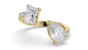 Luxurious Radiant And Pear Cut Toi Et Moi <b>Ring</b> 0.80 Ct Lab Grown Diamond In Platinum - Product Image 2
