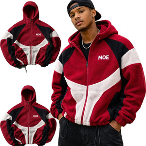 Sudadera con capucha de forro polar para hombre con cremallera, diseño de bloques de color, chaqueta cálida con capucha, ropa de calle informal, sudaderas con capucha para invierno, proveedor OEM - Product Image 1
