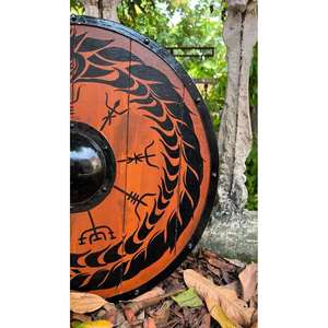 Bouclier rond en bois Viking, motif Dragon, bouclier d'armure nordique avec boss en acier doux pour reconstitution historique, décoration murale historique - Product Image 2