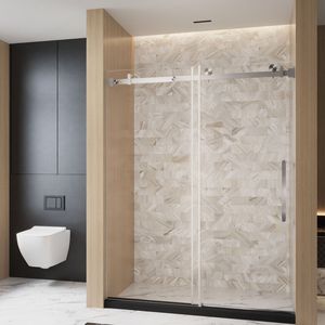 Porta Doccia Scorrevole Singola Senza Telaio 152 cm L x 193 cm A, Vetro Temperato Trasparente 6 mm con Pellicola Antiesplosione, Maniglia in Acciaio Inox - Product Image 2