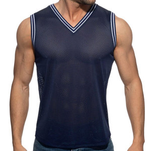 Nuevo diseño de alta calidad, camiseta sin mangas con cuello en V de malla, diseño personalizado para culturismo, ajuste slim, venta al por mayor para hombres. - Product Image 1