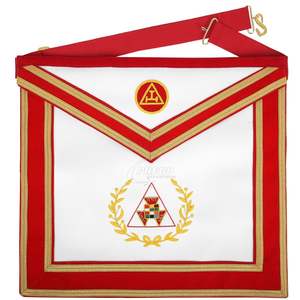 Delantal de Cuero Vintage para el Grado de Gran Sacerdote del Arco Real - Delantal de Terciopelo Rojo con Corona Dorada - Product Image 1