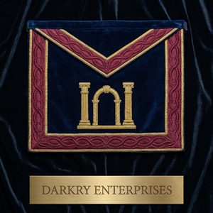 Tablier de regalia maçonnique fait main sur mesure en velours bleu foncé avec bordure bordeaux et fils dorés en forme de piliers - Product Image 1