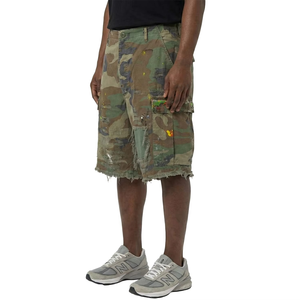 Mens Solid Elastic Waist Corduroy <b>Knee</b> Length Gothic Cargo Shorts Distressed Patchwork Baggy OEM - Product Image 2