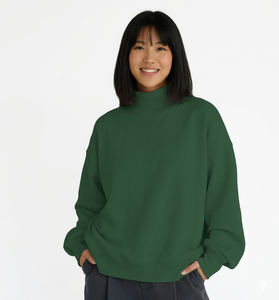 Custom Women Winter Solid Casual Black Sweatshirts Oversize Heavyweight Mock Neck Polyester Cotton Mockneck Sweatshirt For Women - Product Image 1