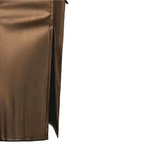 High Waist Women's Satin Pencil <b>Skirt</b> Solid Color Knee-Length Drawstring Elegant Design All Seasons Wear - Product Image 2