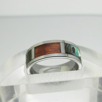 Bague en carbure de tungstène argenté avec incrustation de croix en nacre et bois rouge, alliance plate pour homme, bijoux naturels en gros