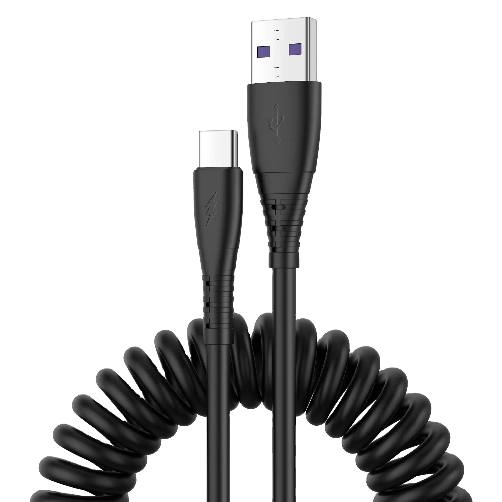 New product creative spring elastic data cable suitable for Apple Android type mobile phone car USB charging cable