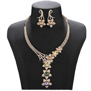 Cubic Zircon Imitation Pearl Flower Necklace Earrings Set Trendy Rhodium Plated Women's Wedding Engagement Party Gift Handmade - Product Image 2