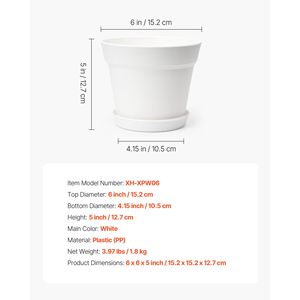Paquete de 16 Macetas de Plástico Resistentes de 6 Pulgadas con Orificios de Drenaje, Macetas Ligeras para Viveros y Jardineras, Platos Desmontables - Product Image 4