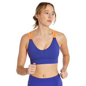 Sujetador deportivo acolchado transpirable para mujer con diseño de logo personalizado, soporte medio, espalda cruzada, 100% nailon, tipo top de yoga - Product Image 1