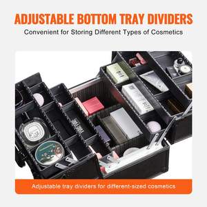Grande 14.6 pollici portatile per il trucco del treno 6 livelli vassoi professionali nero organizzatore di stoccaggio per donne ragazze - Product Image 3