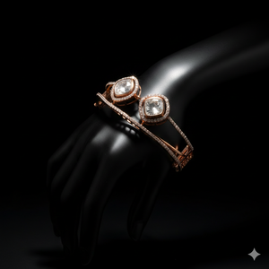 Bracelet pour femme en or rose 18 carats avec diamants en moissanite - Bracelet à charnière en diamants naturels style Polki - Product Image 3