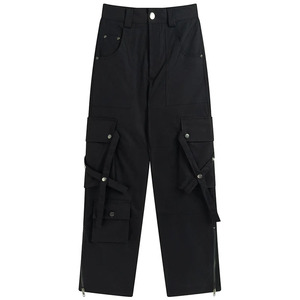 Pantalon cargo large couleur crème ivoire, multi-poches, détail sangle, fermeture éclair à la cheville, logo personnalisé, streetwear, marque privée, fabricant OEM - Product Image 5