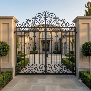 Puerta Doble de Hierro Forjado a Mano con Recubrimiento en Polvo, Estilo Europeo, con Diseño Floral para Uso Exterior - Product Image 3