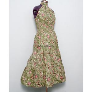 Robe d'été en coton imprimée à la main, robe à fleurs, imprimé floral fait main, robe longue maxi pour femme, idéale pour les fêtes - Product Image 4
