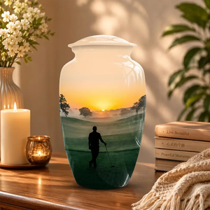 Urna Funeraria Personalizada, Recuerdo Conmemorativo, Diseño de Atardecer en Campo de Golf, para Recordar a un Ser Querido - Product Image 5