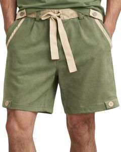 Ensemble débardeur sans manches vert et short assorti pour homme, tenue décontractée d'été en coton, short à cordon de serrage avec bordure contrastée, ensemble deux pièces - Product Image 2