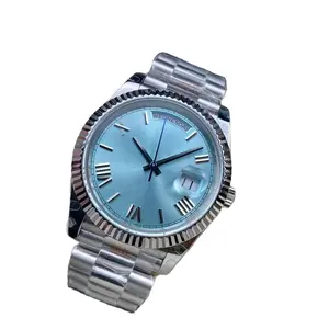 custom logo men watches luxury President 228236 Date 40mm Ice Blue Roman Dial 3255 automatic mechanical watches Sapphire Crystal