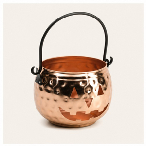 Luxury Hammered <b>Copper</b> Pumpkin <b>Lantern</b> Metal Jack-o-<b>Lantern</b> Bucket with Handle Premium Vintage Halloween Home Decor & Tabletop - Product Image 1