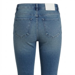 Jeans de Cintura Alta, Corte Ajustado, Lavado a la Piedra, para Mujer, Estilo Casual, Color Sólido, Cierre de Botones, Algodón Elástico con Spandex - Product Image 2