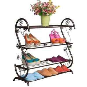 Atractivo organizador de zapatos de metal de 4 niveles, de diseño atractivo, independiente, que ahorra espacio, estante de almacenamiento de zapatos de hierro negro para esquinas. - Product Image 5