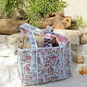 EcoDari Large <b>Waterproof</b> Quilted Cotton Tote Bag Solid Color Blue for White Textile Beach Shopping Bag Zipper Closure Hand - Product Image 5