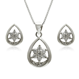 Ensemble de bijoux en argent 925 avec cristaux en forme de goutte d'eau, collier et boucles d'oreilles plaqués rhodium, bijoux de mariage classiques pour femmes - Product Image 2