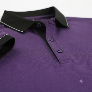 Camiseta de Golf Casual Personalizada para Hombre, Color Morado, Manga Corta, 100% Poliéster, Antiarrugas, Logotipo Frontal Impreso por Transferencia de Calor, Color Negro - Product Image 5