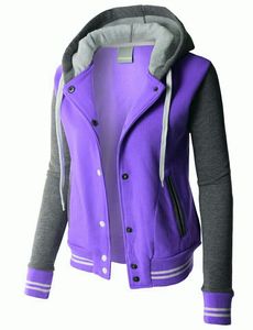 Purple <b>Hooded</b> Varsity <b>Jacket</b> Women Terry <b>Fleece</b> Hoodie Custom Logo Casual Winter Outerwear - Product Image 2