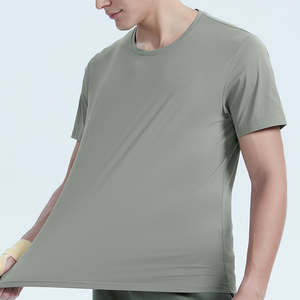 T-shirt en polyester vert sauge pour hommes, coupe slim, respirant, décontracté, pour la gym, la course, le fitness, l'entraînement, vêtements de sport légers pour l'été - Product Image 3