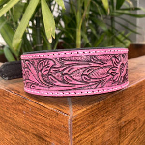 Venta al por mayor de collares de perro acolchados de cuero de vaca de alta resistencia collar floral rosa para mascotas para perros medianos grandes y pequeños - Product Image 3