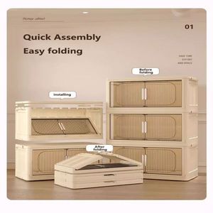 19.69\" Wide Side Folding Storage Cabinet with 5 Tiers 50.00\" 11.81\" Collapsible Storage Bins Magnetic Door Plastic Organizer - Product Image 6