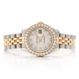 Luxury <b>Quartz</b> Moissanite Diamond <b>Watch</b> Champagne Dial Two Tone Gold Silver Alloy 16mm Band Stainless Steel Wristwatch - Product Image 1