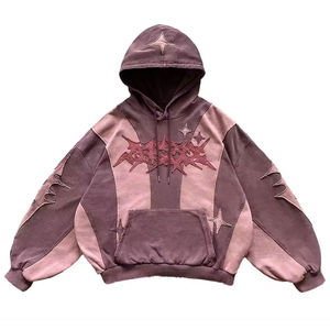 Custom <b>Black</b> Beige Patchwork Pullover Hoodie <b>Men</b> Oversized Embroidered Graphic Heavyweight Fleece Streetwear Hooded Sweatshirts - Product Image 3