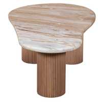 Table basse ovale moderne de luxe avec plateau relevable en marbre durable et base cannelée en bois massif, LINIG FURNITURE WHOLESALE