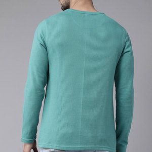 Camiseta de Manga Larga para Hombre, Cuello Redondo, Tejido Waffle, Color Sólido, Corte Ajustado, Informal, Transpirable, de Algodón - Product Image 3