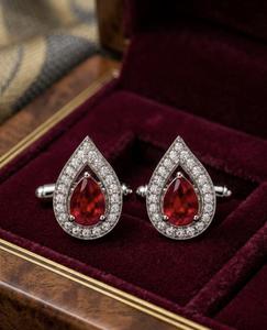 Ruby Red Teardrop Glass Cufflinks Platinum Halo Formal Jewelry Men's <b>Wedding</b> Shirt Christmas Party Luxury Gift <b>Accessory</b> - Product Image 6
