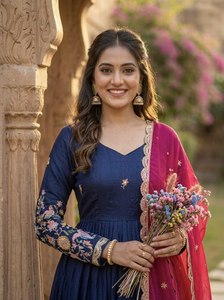 Vestido de Seda Bordado de Primera Calidad con Lentejuelas Pesadas y Trabajo Zari, con Dupatta a Juego, para Fiestas - Product Image 3