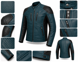 Chaqueta de Motocicleta de Cuero Estampada Contemporánea Unisex |   Adultos |   Negro/Verde Azulado/Marrón/Beige |   Fabricante OEM/ODM |   Logotipo Personalizado | - Product Image 6