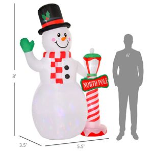 Decorazione Natalizia Gonfiabile da Giardino con Luci LED Rotanti da 2,4 m, Pupazzo di Neve con Insegna del Polo Nord, Decorazione Gonfiabile per Esterni - Product Image 3