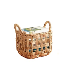 Handmade Woven Natural Water Hyacinth Twisted Open Checkered Weave <b>Milk</b> <b>Crate</b> Natural Water Hyacinth Basket with Handles - Product Image 1